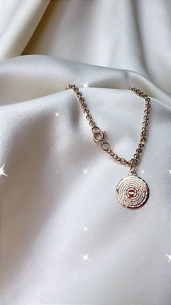 Pulseira Oração Pai Nosso Corrente Em Elos Com Pingente  - Semijoia Banhada a Ouro 18k