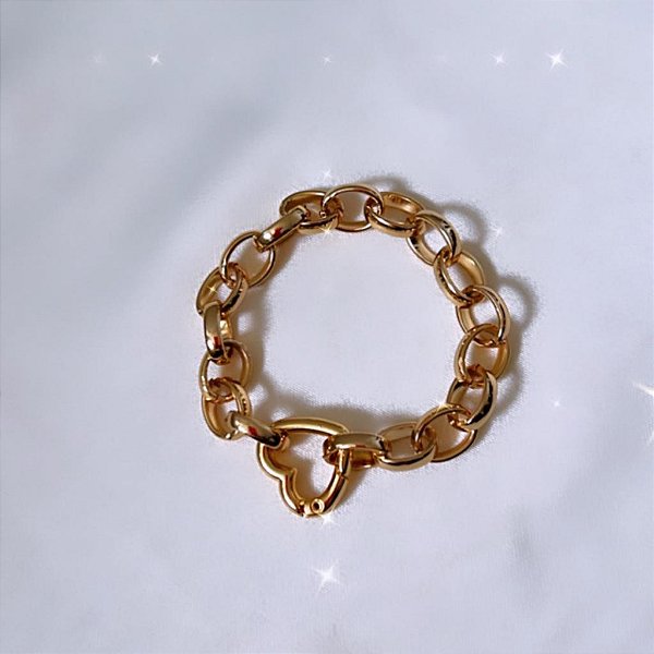 Pulseira Elo Médio Fecho Coração  - Semijoia Banhada a Ouro 18k