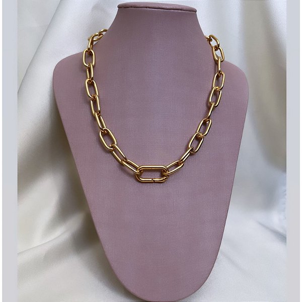 Colar/ Chocker Elo Médio Oval/Correntaria  - Semijoia Banhada Ouro 18 K