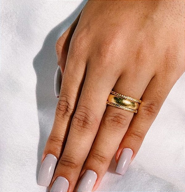 Anel Aparador Cravejado Fino Minimalista - Banhado a Ouro 18k - Semijoia