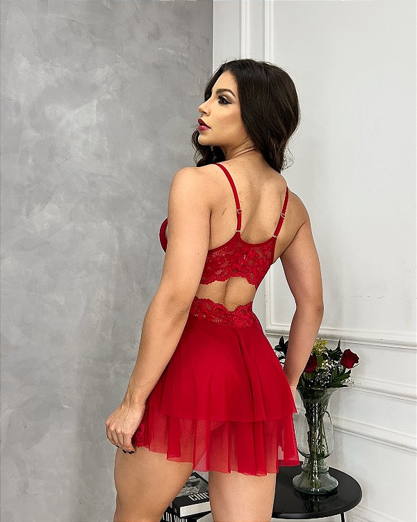 Camisola Glamour Toda em Renda Sensual Sexy. Sem Bojo Com Calcinha.