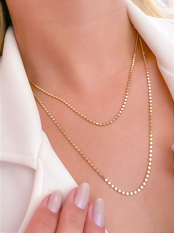 Colar de Bolinhas Achatadas - Semijoia Banhada Ouro 18 K