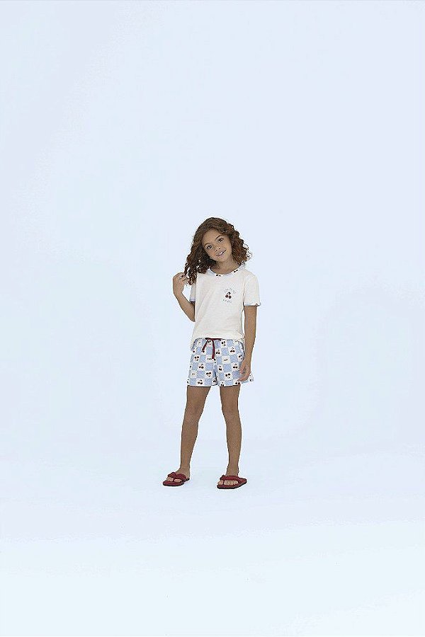 Pijama Cerejinha Infantil Manga Curta de Algodão