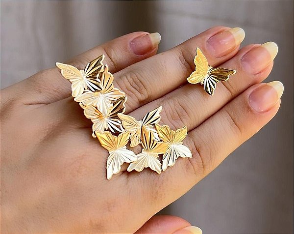 Ear Cuff Borboletas Semijóia Banho Prata e Dourado