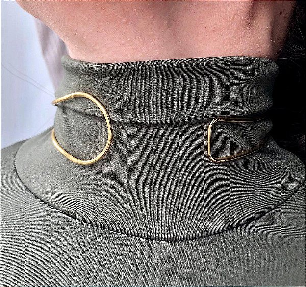Aro/ Chocker /Gargantilha/Duplo Liso de Encaixe Duas Finalizações - Semijoia Banhada Ouro 18 K
