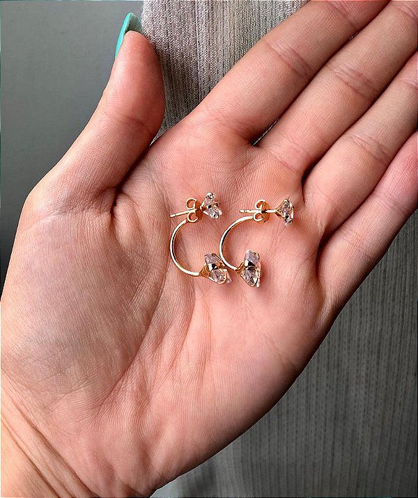 Brinco Zirconia - Encaixe 2 em 1 Cravejado- Banho de ouro 18K