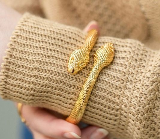 Bracelete Cobra Trabalhado Feixo Encaixe Banho Dourado Ouro 18K e Banho Prata 925- Semijoia