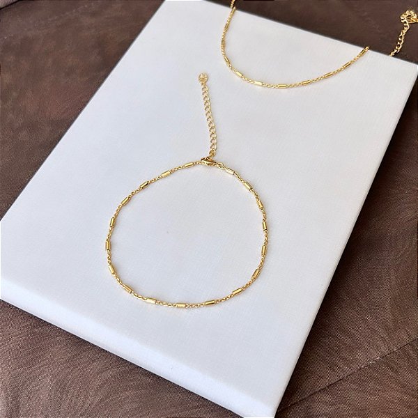 Tornozeleira Elegante de Canutilho - Semijoia Banhada a Ouro 18K