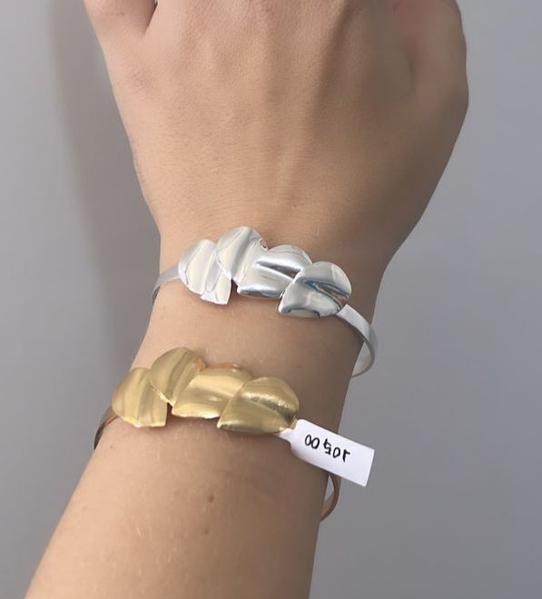 Bracelete Folhas Liso Encaixe Banho Dourado Ouro 18K e Banho Prata 925- Semijoia