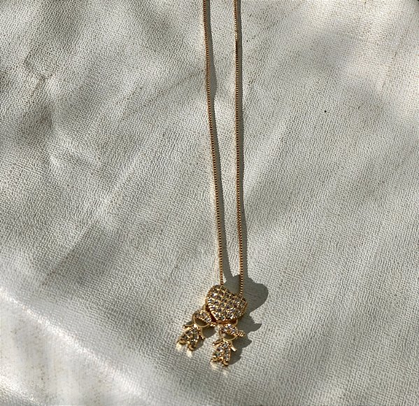 Colar Filhos de Coração e Dois Meninos Todo Cravejado - Semijoia Banhada a Ouro 18k