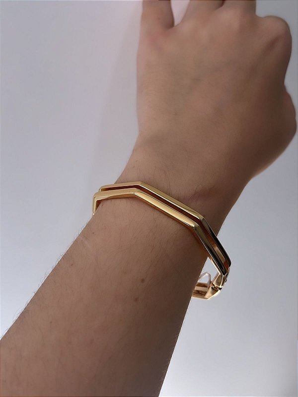 Bracelete Geométrico Elegante Liso -  8 Lados Fecho Clique  - Semijoia Banhada ouro 18K