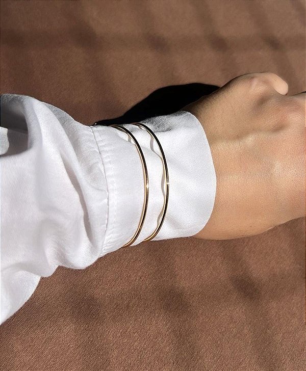 Bracelete Dois Fio Minimalista Ajustavel Liso -  Semijoia Banhada em Ouro 18K