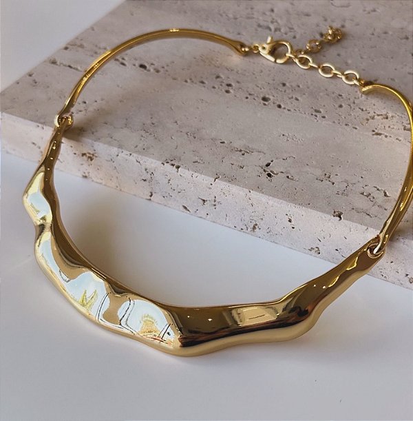 Colar Aro Autentic Rocha Orgânica - Chocker - Semijoia Banhada a Ouro 18K