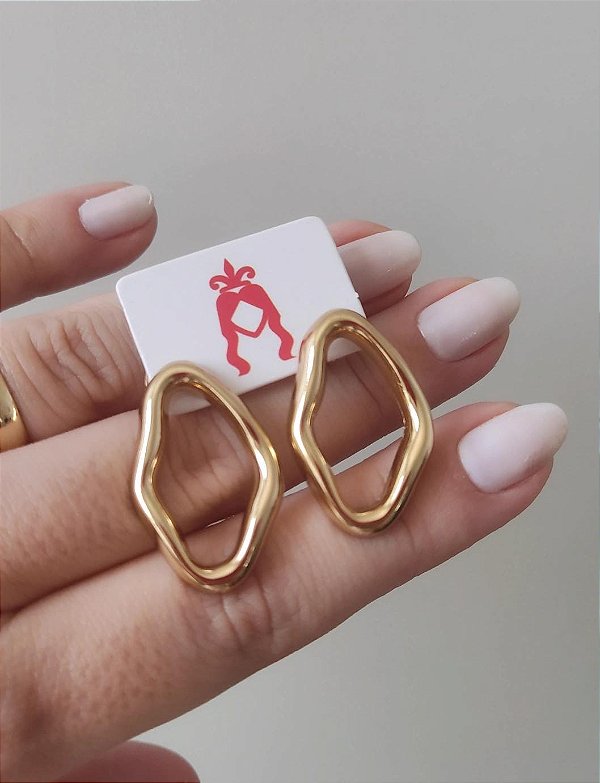 Brinco Organico Oval ou Argola Frontal Orgânica - Vazada - Lisa - Banhado a Ouro 18K - Semijoia