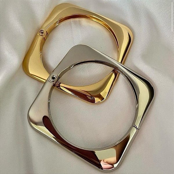 Bracelete Quadrado Largo Liso  - Semijoia Banhada a Ouro 18K ou Ródio
