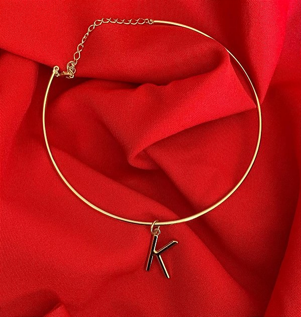 Colar Aro Com Letra Grande - Choker Personalizada Com Inicial - Semijoia Banhada a Ouro 18k