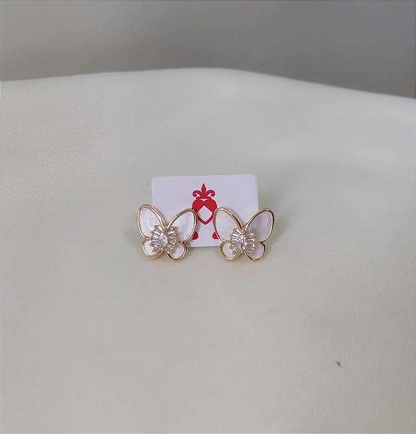 Brinco Borboleta Encanto - Pequeno de Madriperola e Zircônia - Semijoia Banhada Ouro 18K