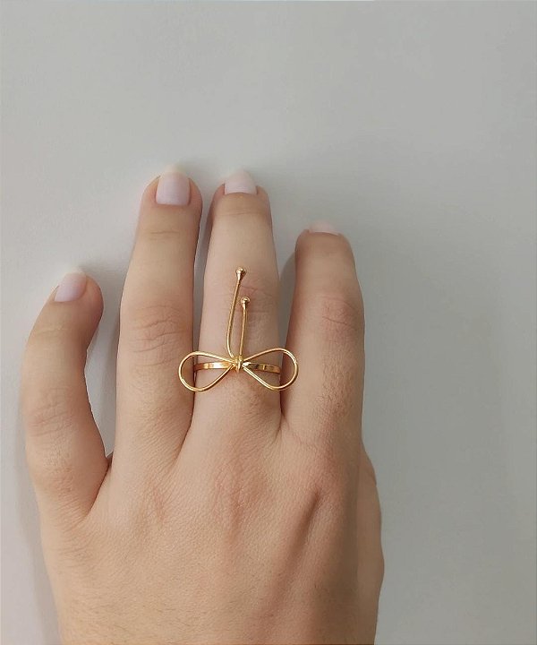 Anel Laço Fio com Bolinhas nas Pontas - Minimalista Ajustavel - Semijoia Banhada a Ouro 18K