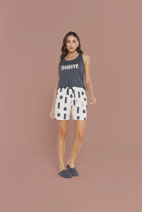 Pijama Feminino Believe Bermudol – Estilo e Leveza para Sua Rotina de Descanso