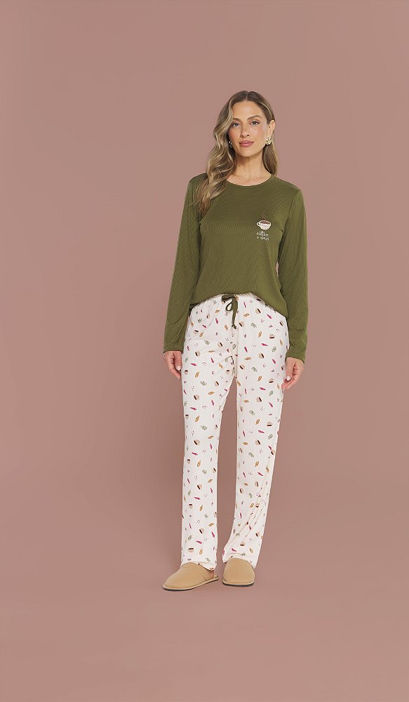 Pijama Aroma de Café de Calça e Manga Longa – Aroma de Café e Carinho