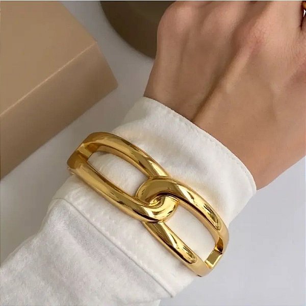 Bracelete Elo Dourado Impacto - Luxo e Estilo Atemporal - Semijoia Banhada a Ouro 18K