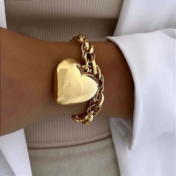 Pulseira Coração Lilian – Amor que Brilha no Pulso - Semijoia Banho Ouro 18K