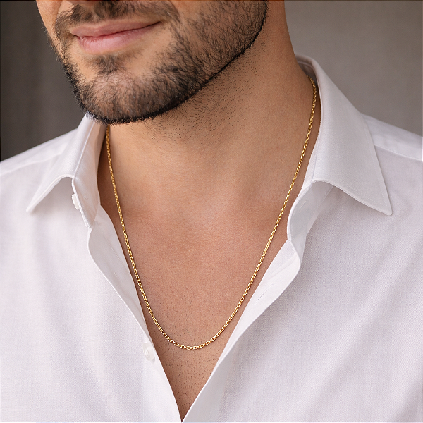 Colar Masculino Eterno de 60cm Com Elos de 2,5mm - Semijoia Banhada a Ouro 18K - Kalize