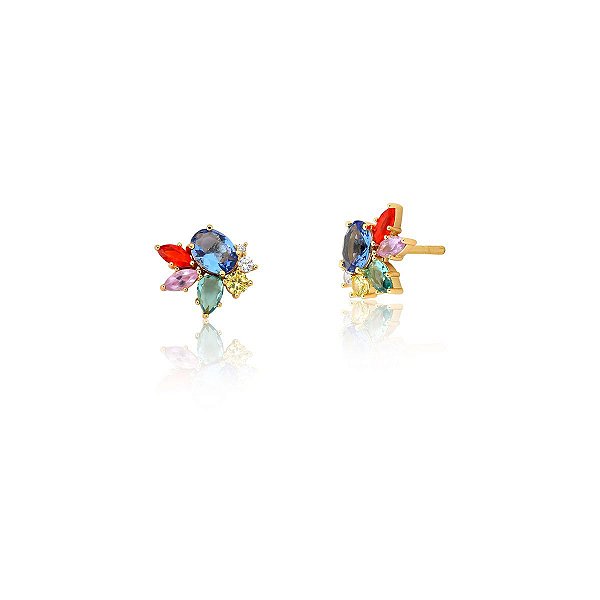 Brinco Pedras Meia flor - Banhada a Ouro - Semijoia