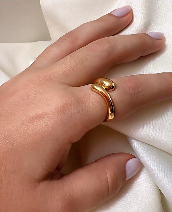 Anel Gotas Liso Ajustavel /Regulavel - Banhado a Ouro 18k - Semijoia