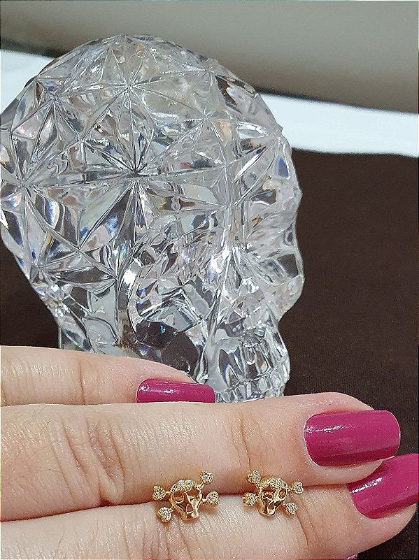 Brinco Caveira Zircônia - Banhada a Ouro 18k - Semijoia