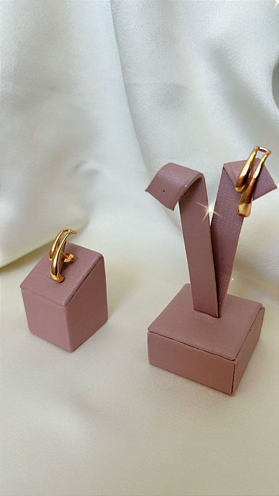 Brinco Ear Hook Gota Dupla Liso - Meia Argola - Banhada a Ouro 18K - Semijoia