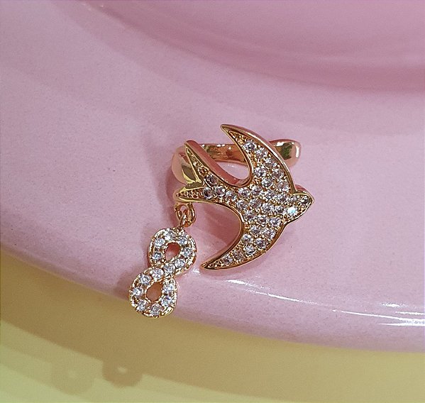 Piercing Fake de Espirito Santo e Infinito crabejado - Banhada a Ouro 18K - Semijoia