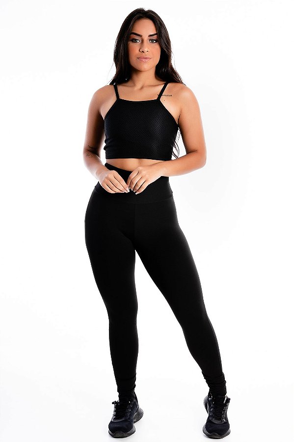 Conjunto Cropped e Calça Legging Detalhe Tela