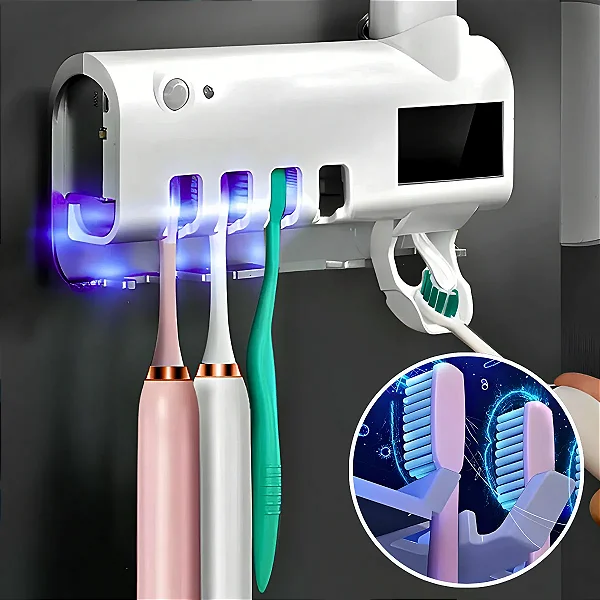 Suporte Dipenser Com Esterilizador UV Porta Escova e Pasta
