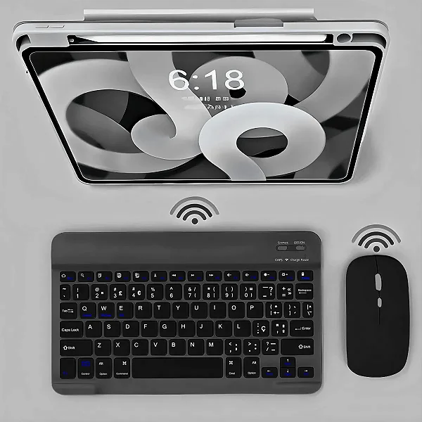 Teclado Sem Fio Bluetooth Recarregável Com Mouse - PRETO