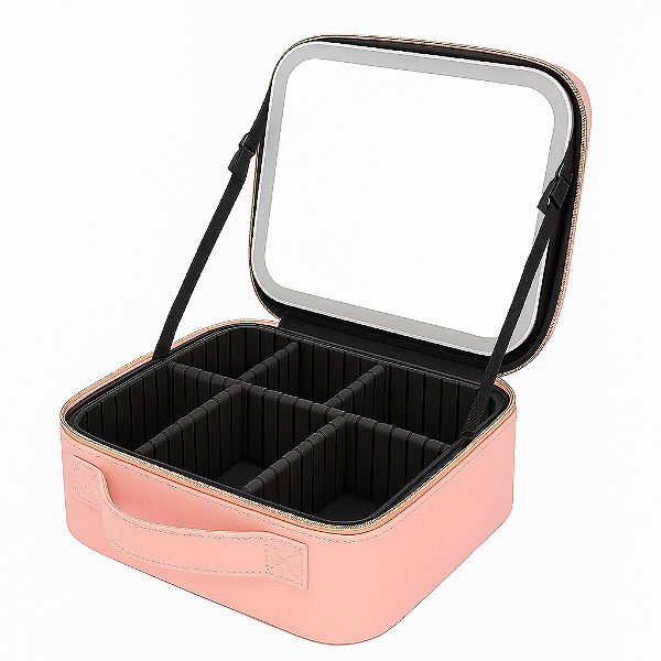 Maleta de Maquiagem com Espelho LED Rosa