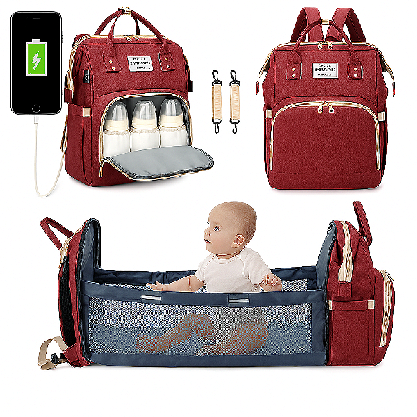 Mochila Maternidade Vira Berço Bebê Usb Impermeável Trocador