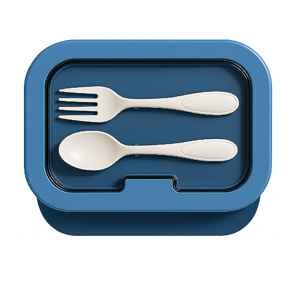Kit Marmita com Divisórias e Talheres Azul
