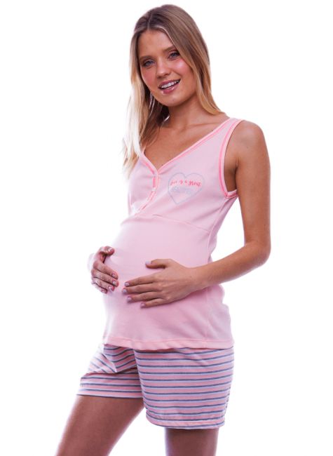 Pijama Feminino  Gestante Amamentação Salmão