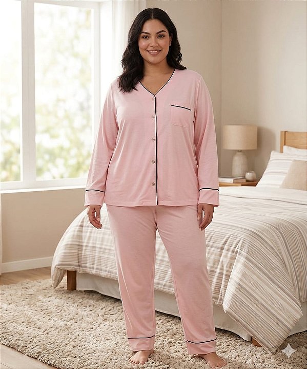 Pijama Longo Algodão Plus Size