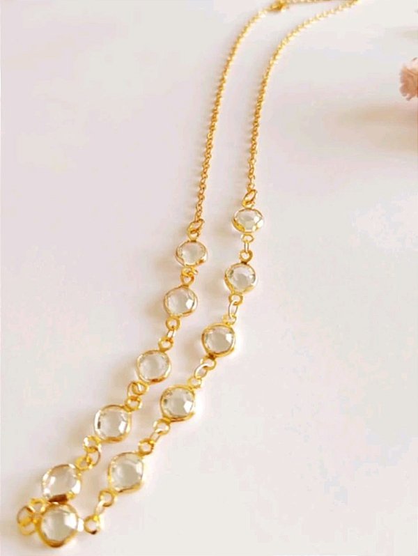 Colar Choker Cristal Folheado Ouro