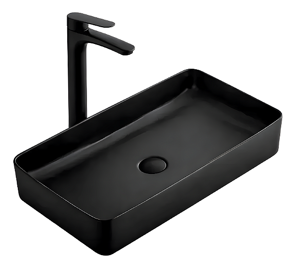 Cuba de Cerâmica Preta para Banheiro/Lavabo/Pia 61x35x11 cm