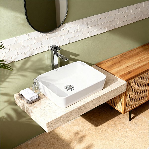 Kit Cuba Pia Louça Cerâmica Banheiro C/ Torn Mono e Válv S18