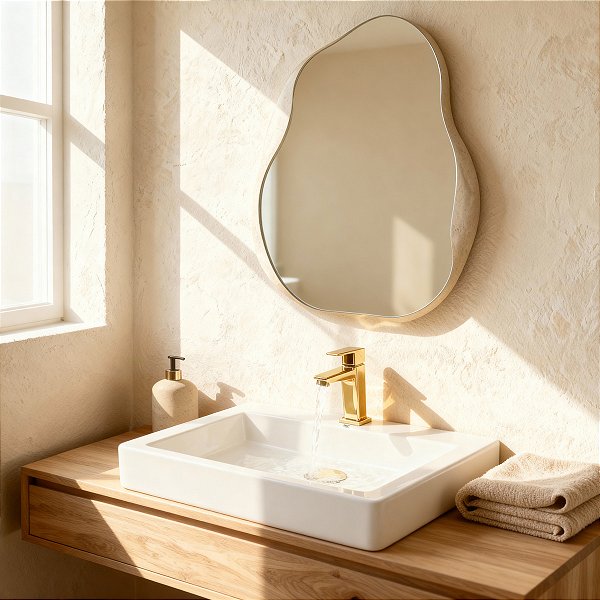 Kit Cuba Pia Louça Cerâmica Banheiro C/ Torn e Vál Dourada 6