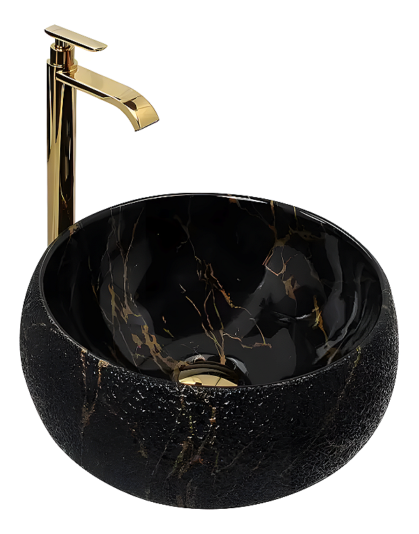 Cuba De Apoio Cerâmica 39x39cm Black Pearl Preto Esmaltado Para Banheiro