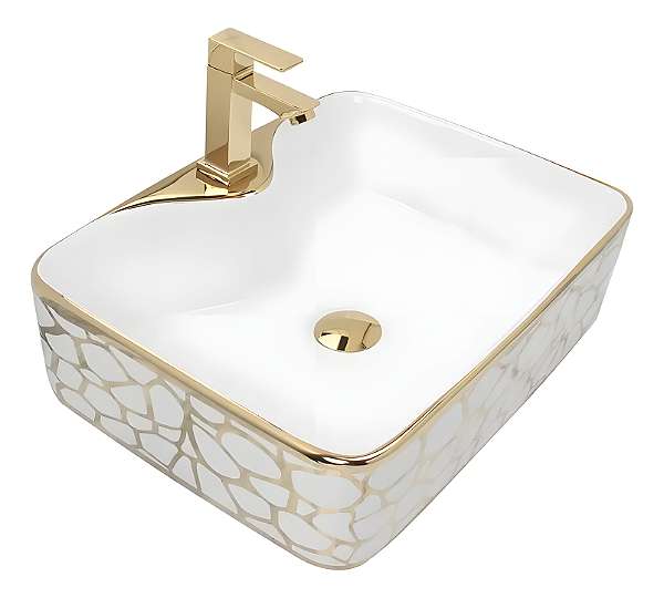 Cuba Pia Louça Cerâmica Apoio Banheiro 49x38cm Luxo Gold