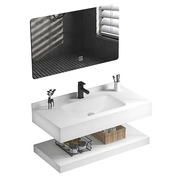 Bancada de Porcelanato c/ Cuba de Cerâmica + Espelho com Led