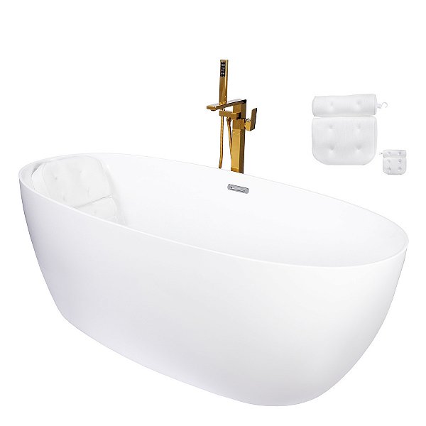 Kit Banheira Imersão Freestanding Luxo 1.70m c/ Misturador Dourado