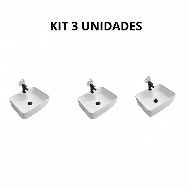 Kit 3 unidades Cuba de Cerâmica Sobrepor Banheiro Pia 48x38