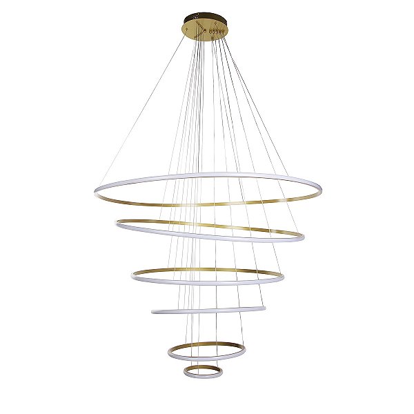 Lustre pendente Led Luxo 6 anéis 120 Cm